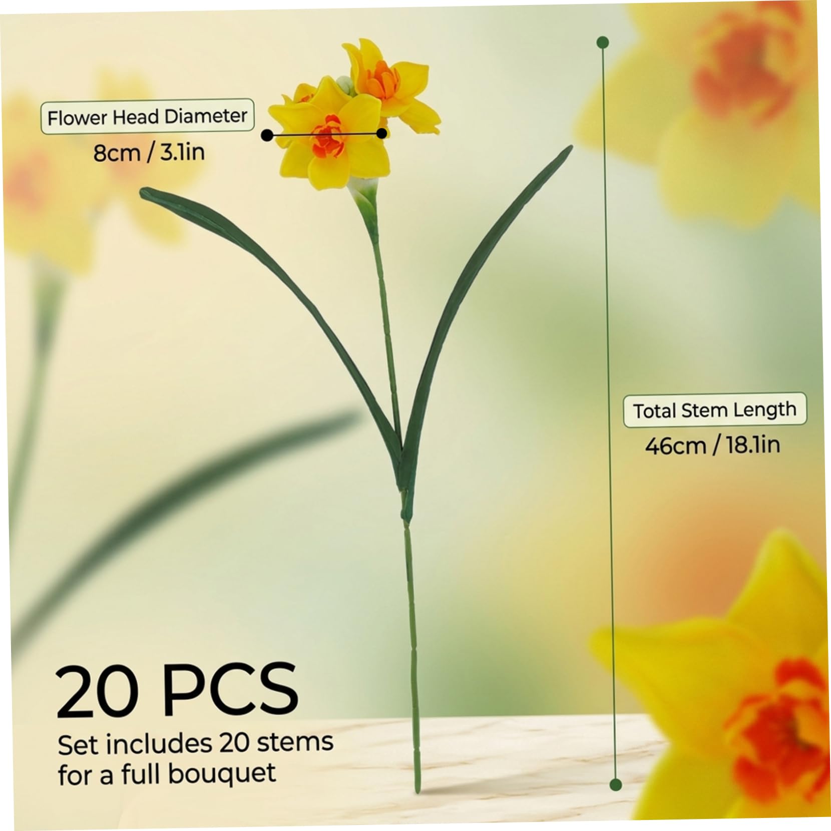 20 Pezzi Narcisi Fiori Artificiali Real Touch Finti Narcisi con steli Fiori Artificiali per Interni Esterni Casa Tavolo Vaso Matrimonio Festa Pasqua Centrotavola Decorazione, Finti