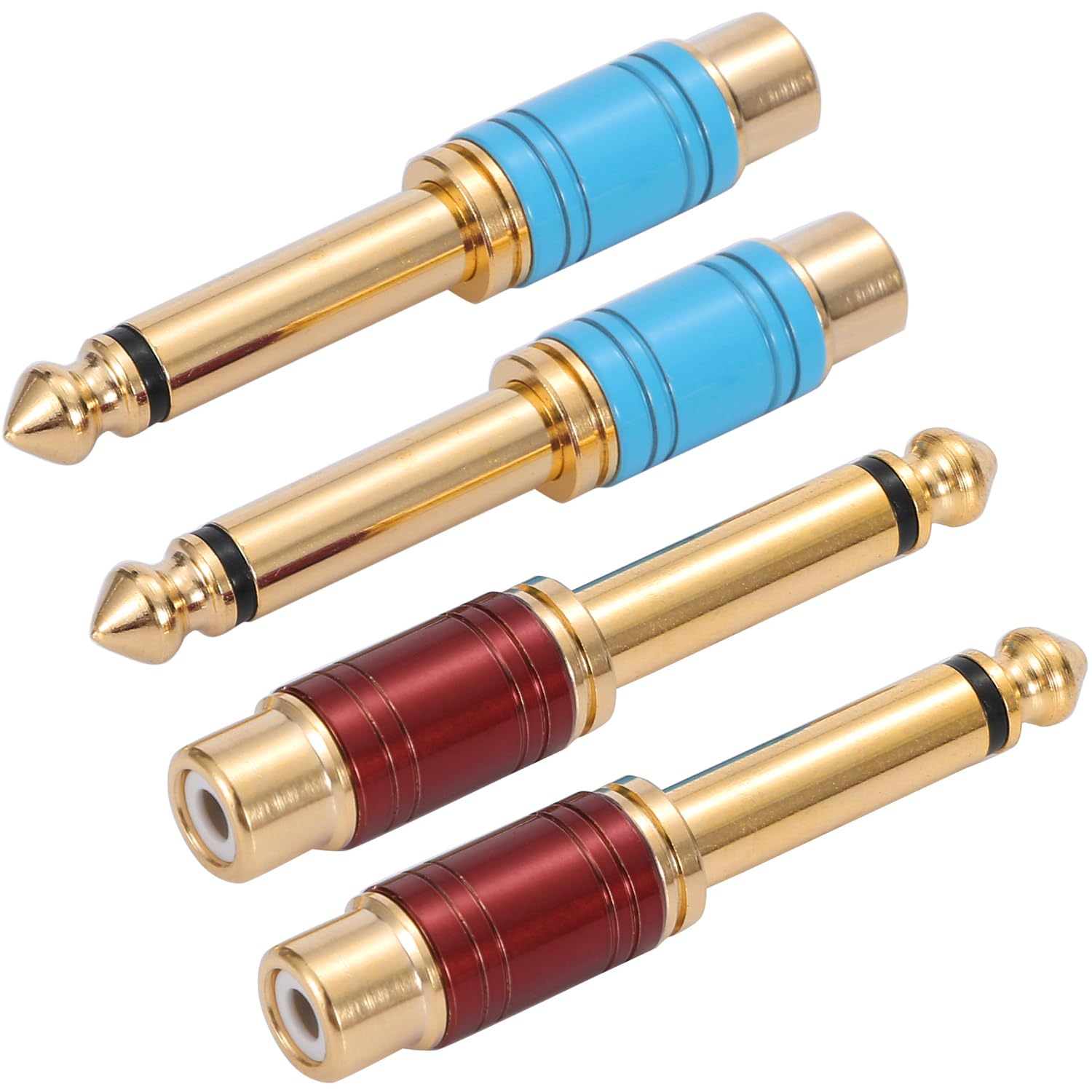 Adaptateur Audio RCA Femelle Vers Jack Mâle 6,35 Mm (1/4'') - Angle Droit 90° Plaqué Or - Pour Guitare, Ampli, Mixette