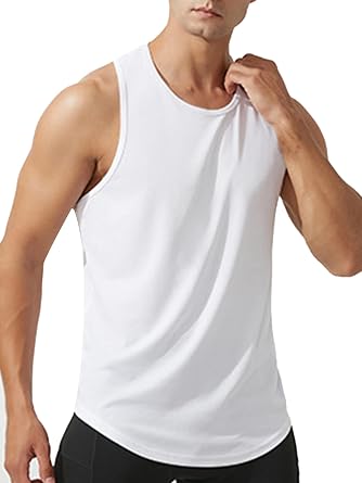 Yhong Mens Round Neck Sleeveless Sports Top Shirts Quick Drying Gym Fitness Racer Back Sheer Tank Top Sportwear