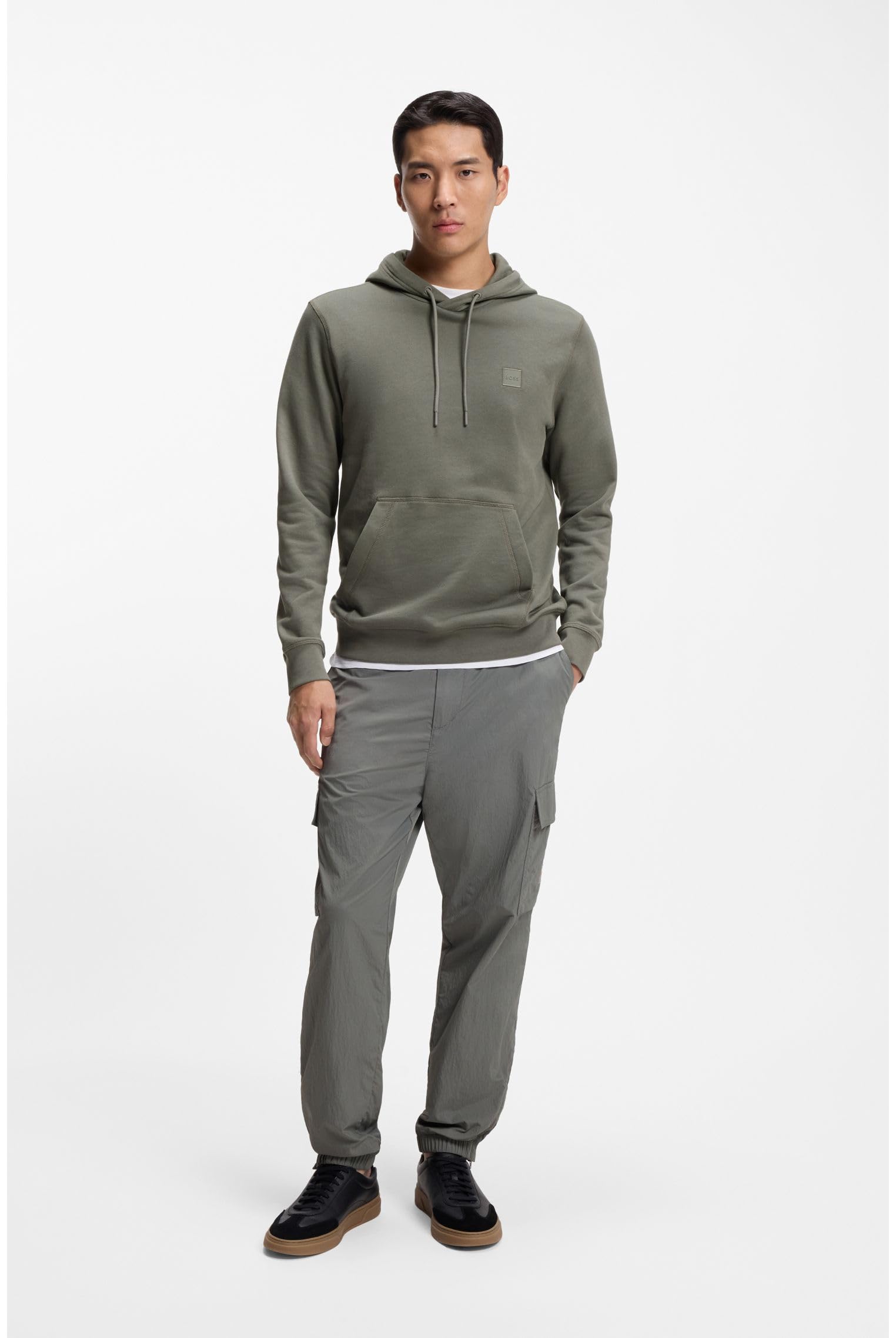 BOSS Męska bluza z kapturem Wetalk z bawełny Terry z naszywką z logo, Open Grey76, L