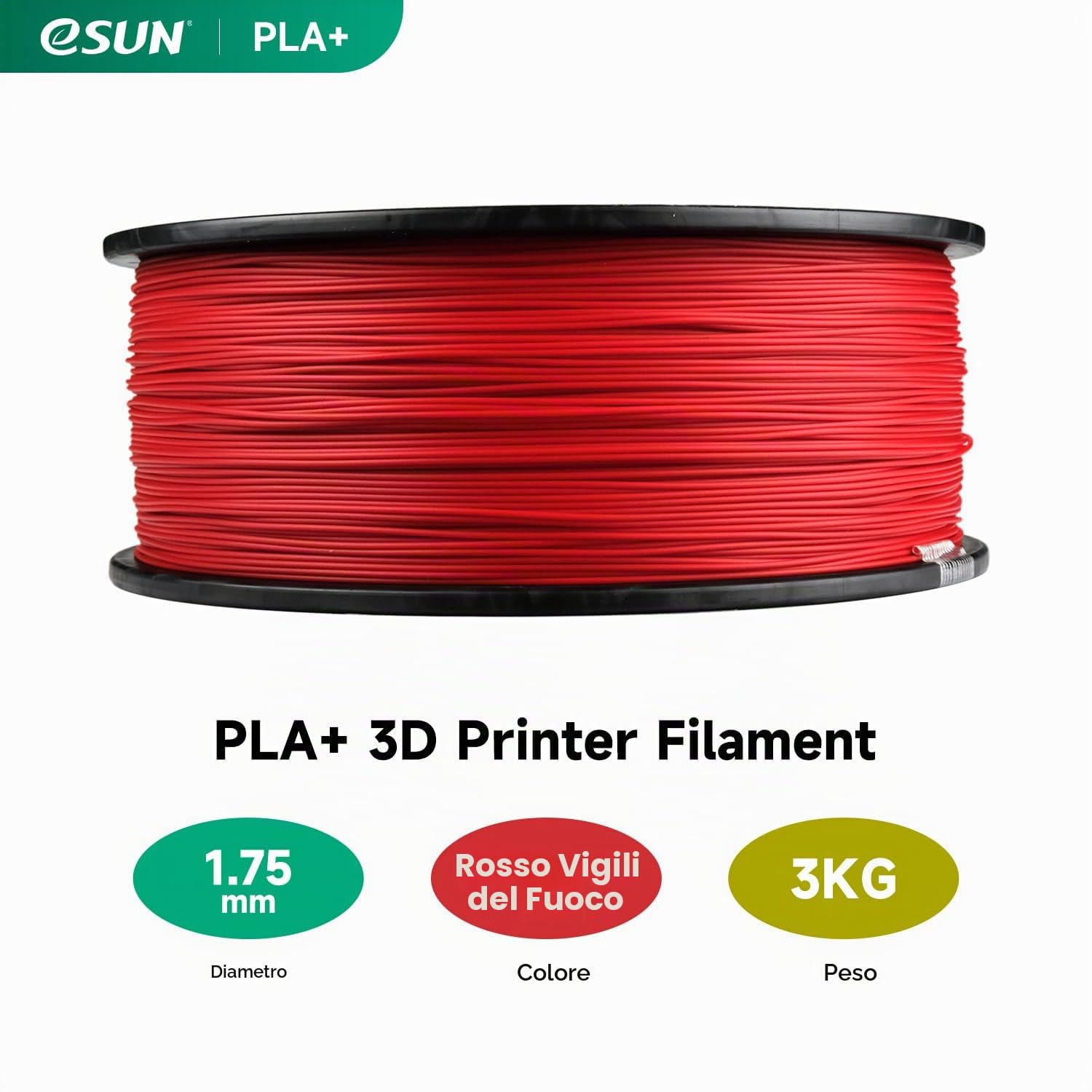 eSUN Filamento PLA+ 1.75mm, Filamento per Stampante 3D PLA Plus, Precisione Dimensionale +/- 0.03mm, Bobina da 3kg (6.6 libbre) Filamento per Stampa 3D per Stampanti 3D, Rosso Fuoco