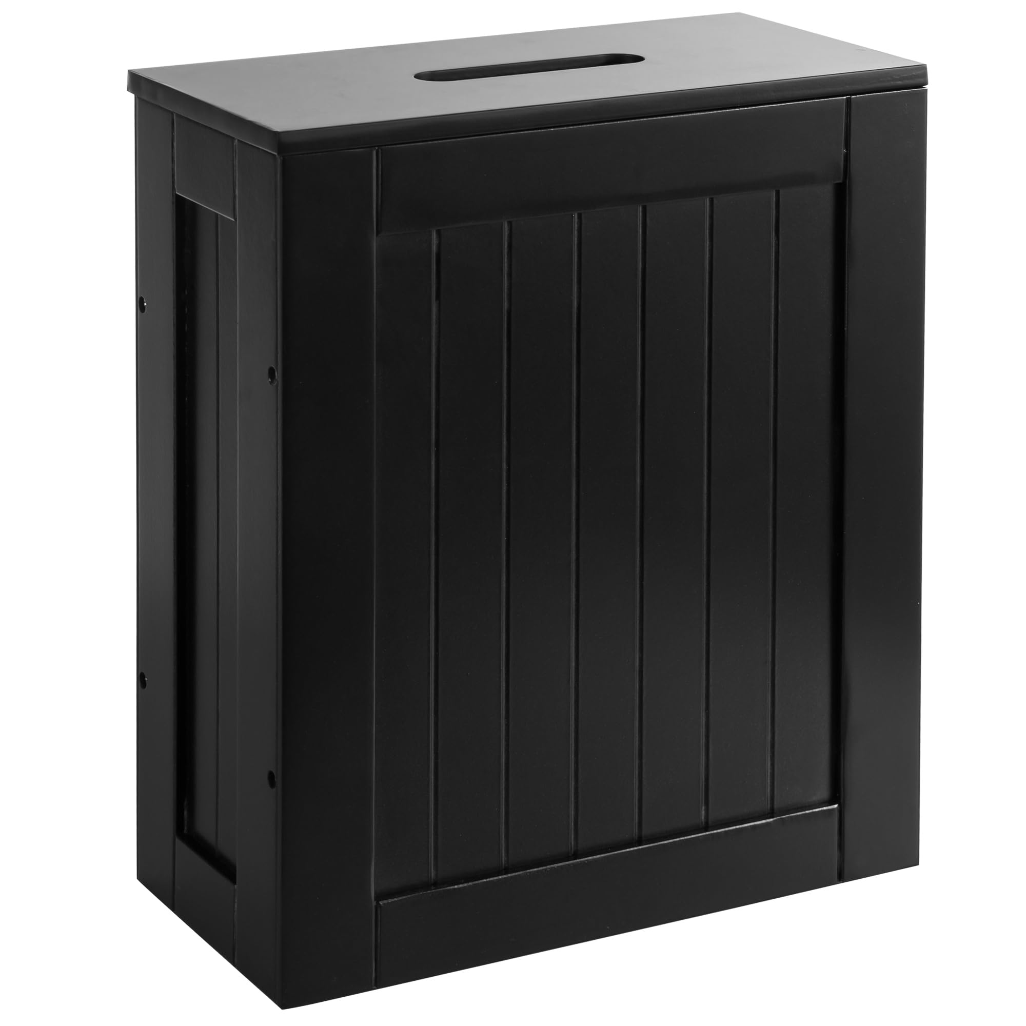 HYLT Bathroom Storage Unit – Freestanding Toilet Roll Cabinet & Slim Wooden Organizer – Compact Multi-Purpose Storage Box for Toilet Rolls, Cleaning Supplies & Toiletries (Black)