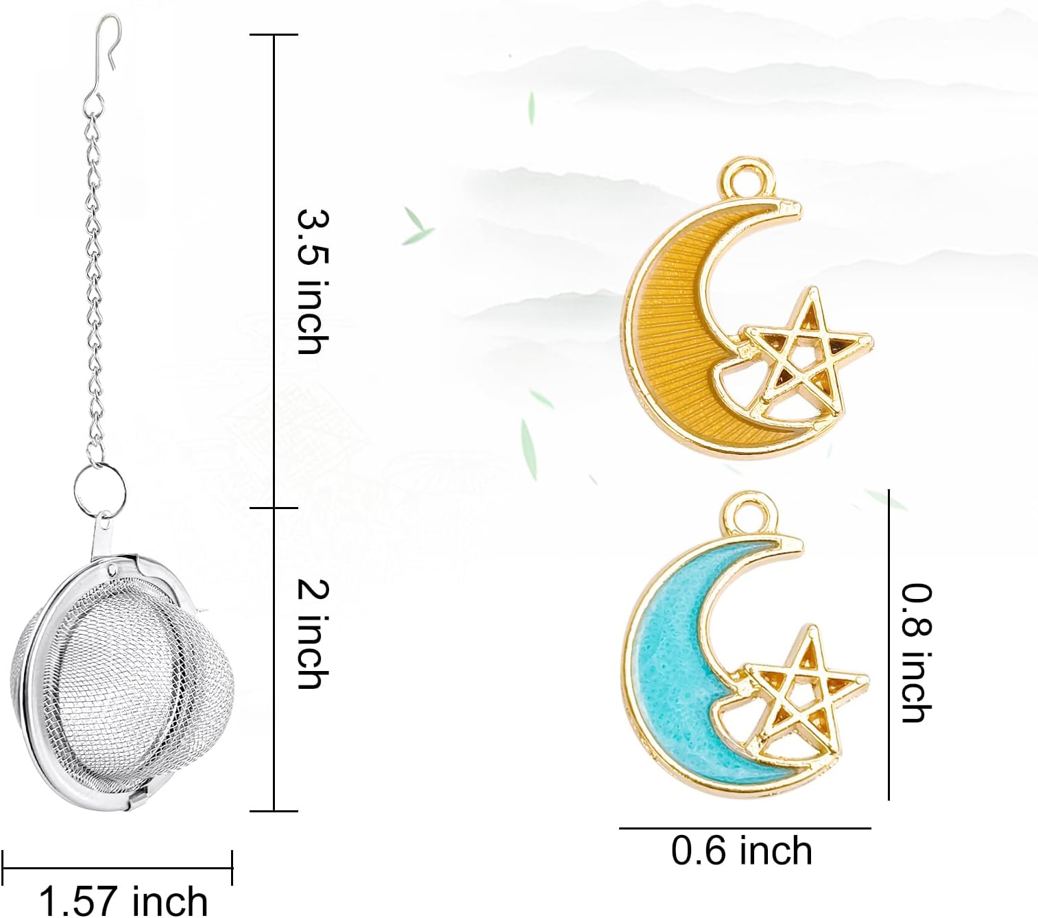 2Pcs Stainless Steel Mesh Tea Infuser, 2.1 inch Tea Ball with Moon and Star Pendant,Tea Strainer Tea Diffuser Tea Steeper for Filtering Tea,Tea Infusers for Loose Tea (Moon and Star, 2PC)