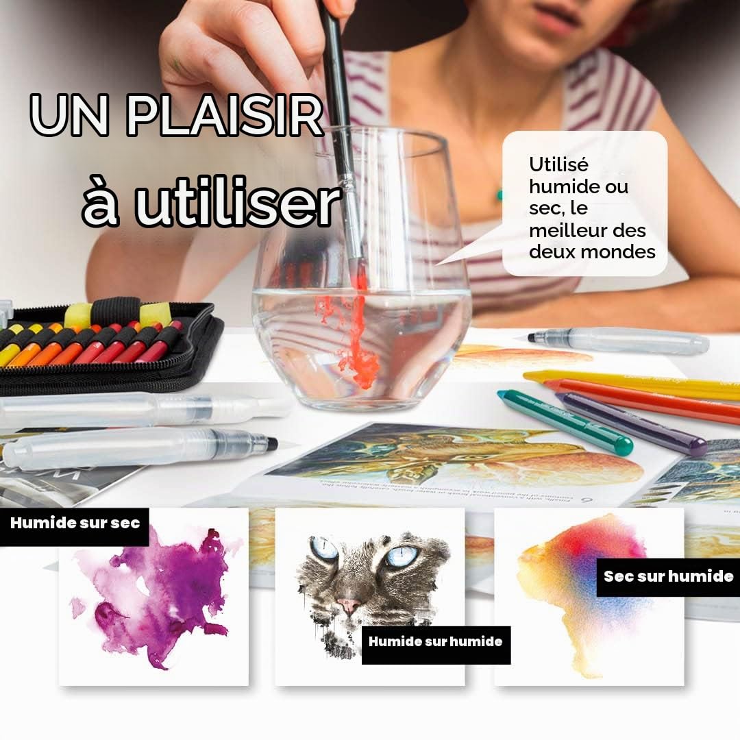Castle Art Supplies Set de 60 Crayons Aquarellables sans Bois, Adultes