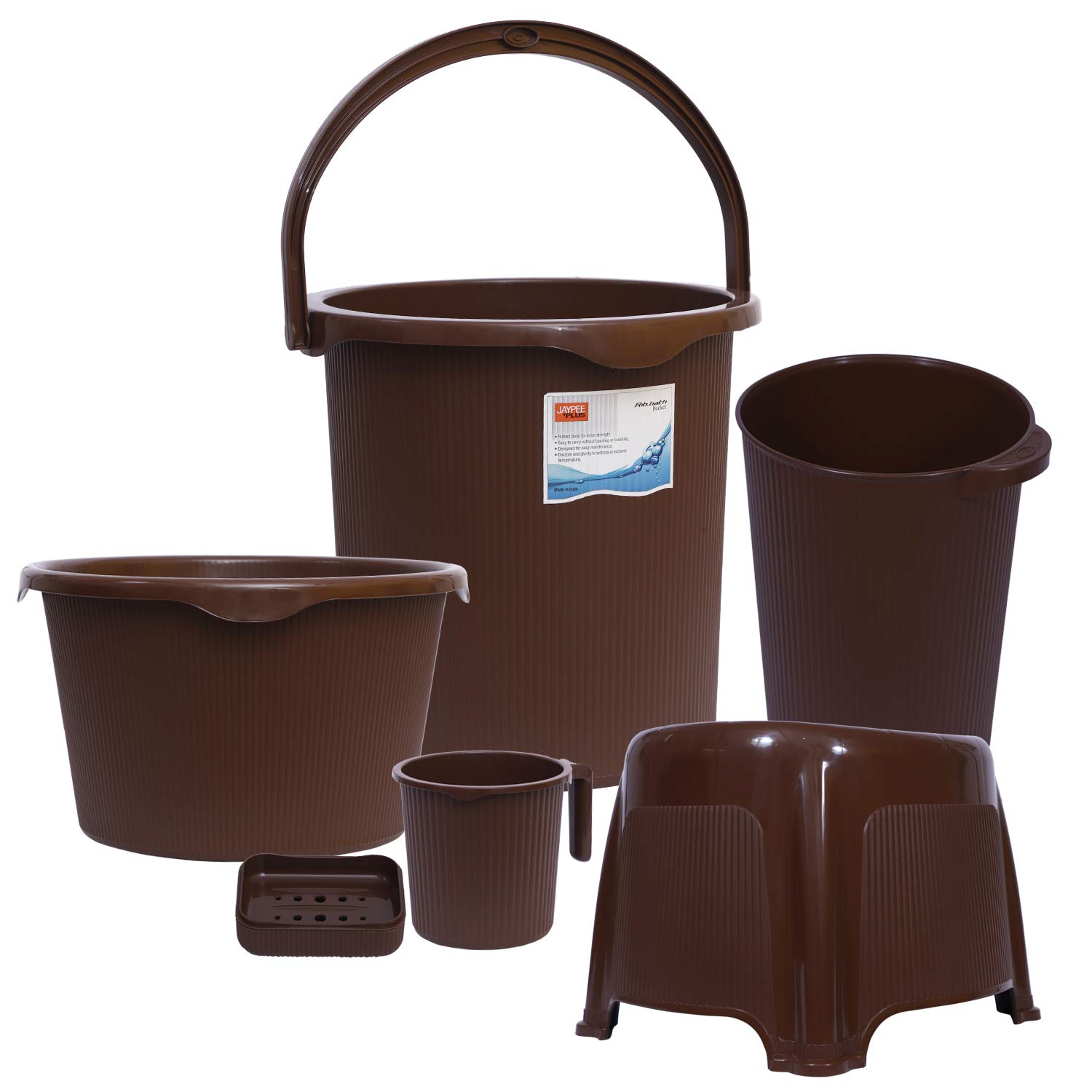JAYPEE Plus Rib Bathroom Set of 6- Bucket 25 LTR, Tub, Mug 1.5 LTR ...