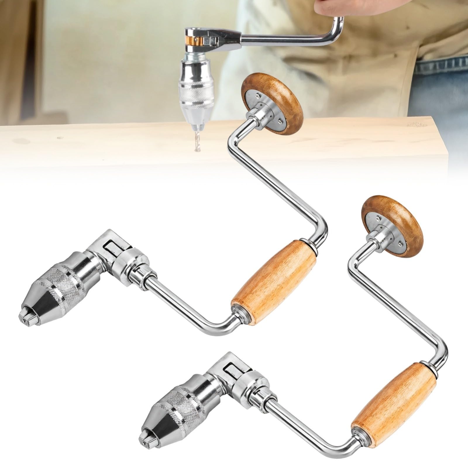Paquete de 2 soportes para brocas de carpintero con 4 mandíbulas y asas antideslizantes, taladros manuales para madera, metal y plástico