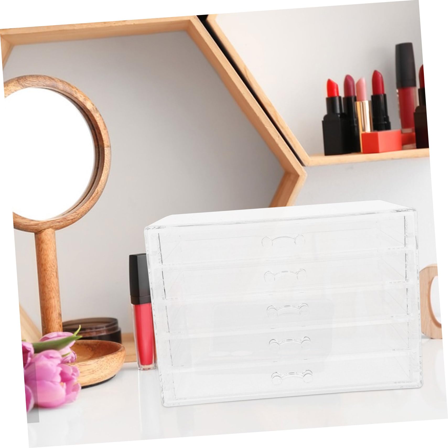 Gatuida Organisateur de Maquillage en Acrylique à 5 Tiroirs Multifonctionnel pour Bijoux et Cosmétiques, Design Polyvalent pour Bureau et Décoration de Chambre