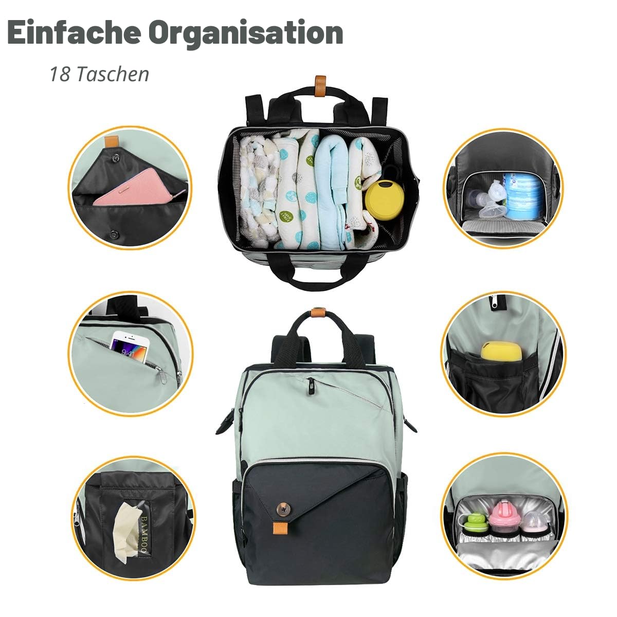 Hap Tim Baby Wickelrucksack Wickeltasche/Rucksack - Multifunktions-Designer Windeltaschen Große Kapazität, isolierte Taschen,wasserdicht,Babytasche Reiserucksack für Unterwegs(EU-7340GB)