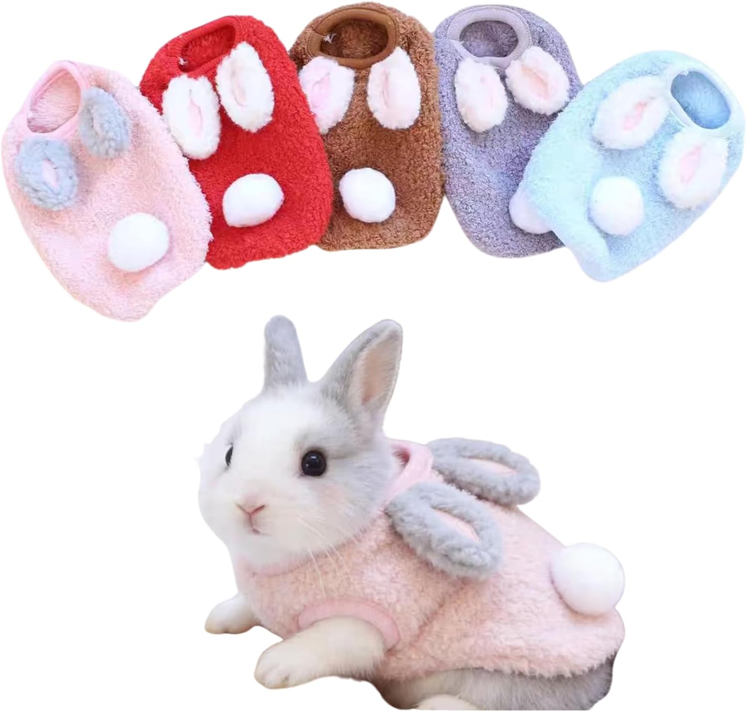 Ultra-Small Pet Winter Clothes with Cute Ear Decor, 5-Piece Soft Fleece Set for Chinchillas, Guinea Pigs, Rabbits, Ferrets, Bunny, Puppy, Kitten (2S)