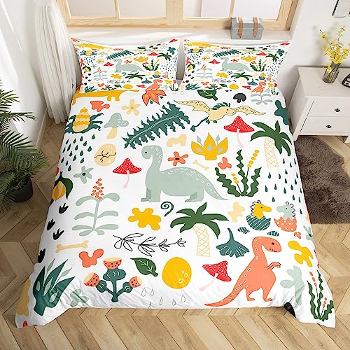 Loussiesd Juego de ropa de cama con diseño de dinosaurios de dibujos animados, para niños, animales de la selva, 2 piezas
