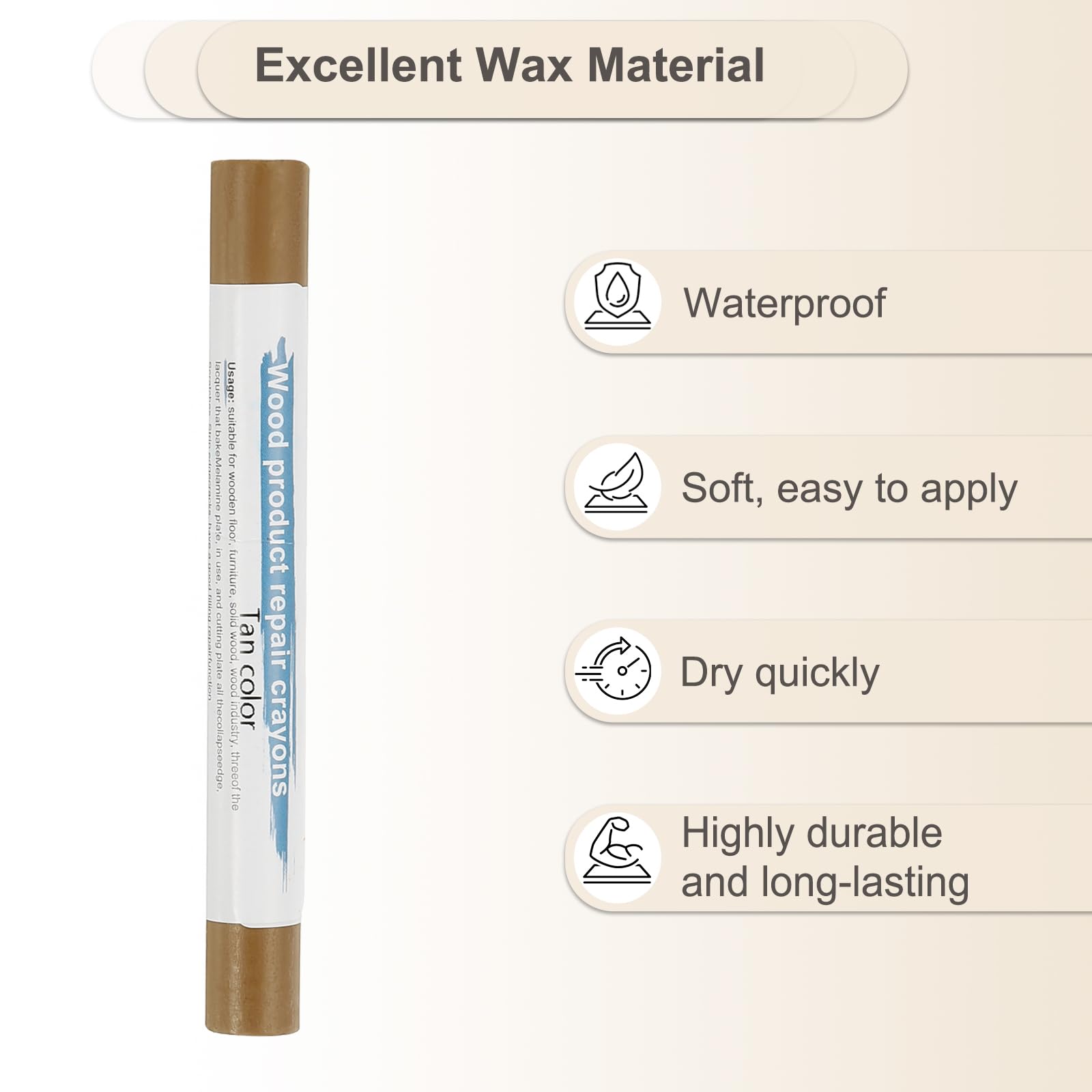 PATIKIL Furniture Repair Crayons, 4 Pcs Wax Wood Filler Sticks Wood Wax Crayons for Scratches Wood Floor Holes Tables Tan - Image 3