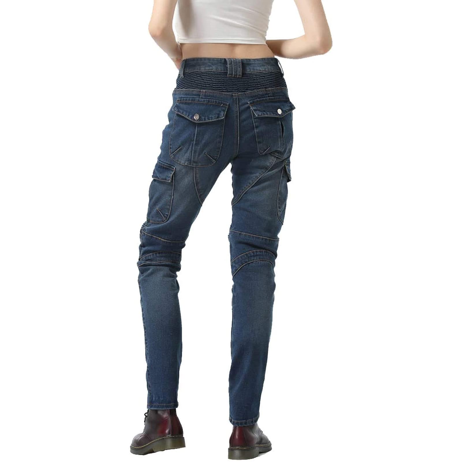 Donna Moto Biker Jeans, Pantaloni da Moto, Pantaloni Anticaduta Biker Motociclista Pantalone Moto Jeans Stretch con 2 Protezioni Ginocchia E 2 Protettori Anca