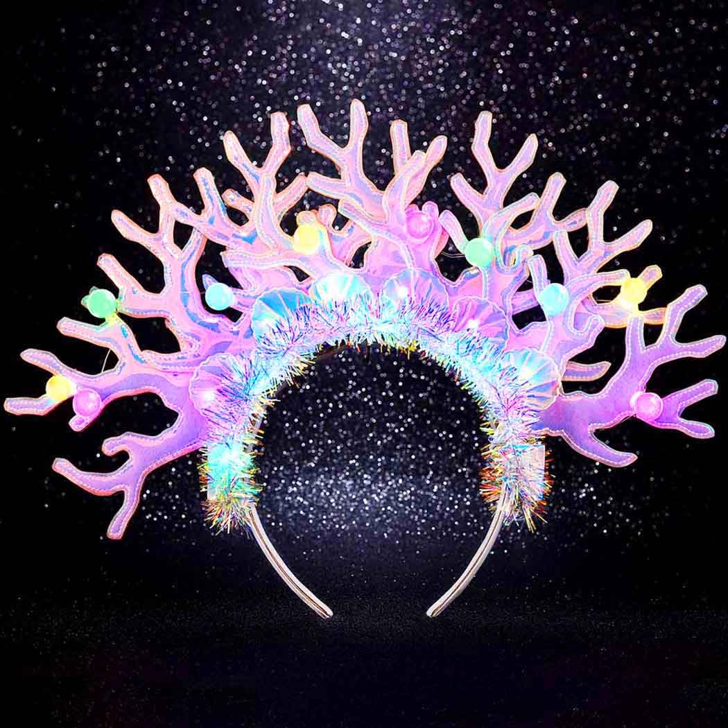 Evlry LED Mermaid Crown Headband Light Up Shell Coral Headpiece Mermaid Costume Hair Accessories for Women