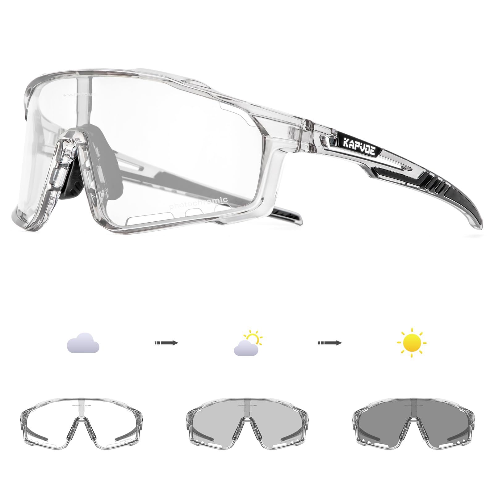 KAPVOE Photochromic Cycling Glasses for Men Women Sports Sunglasses HD High Contrast Lenses Frame Discoloration Bike Glasses