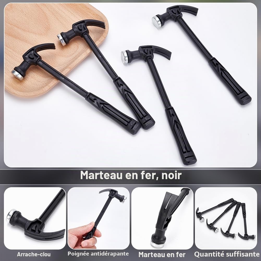 40 petit Marteau Ménager Mini Marteau à Griffes en Plastique de 18.2x6.5cm Petit Outil Ménager Mini Maillet Noir avec Griffe pour L'Artisanat le Bricolage le Travail du Bois Échappement