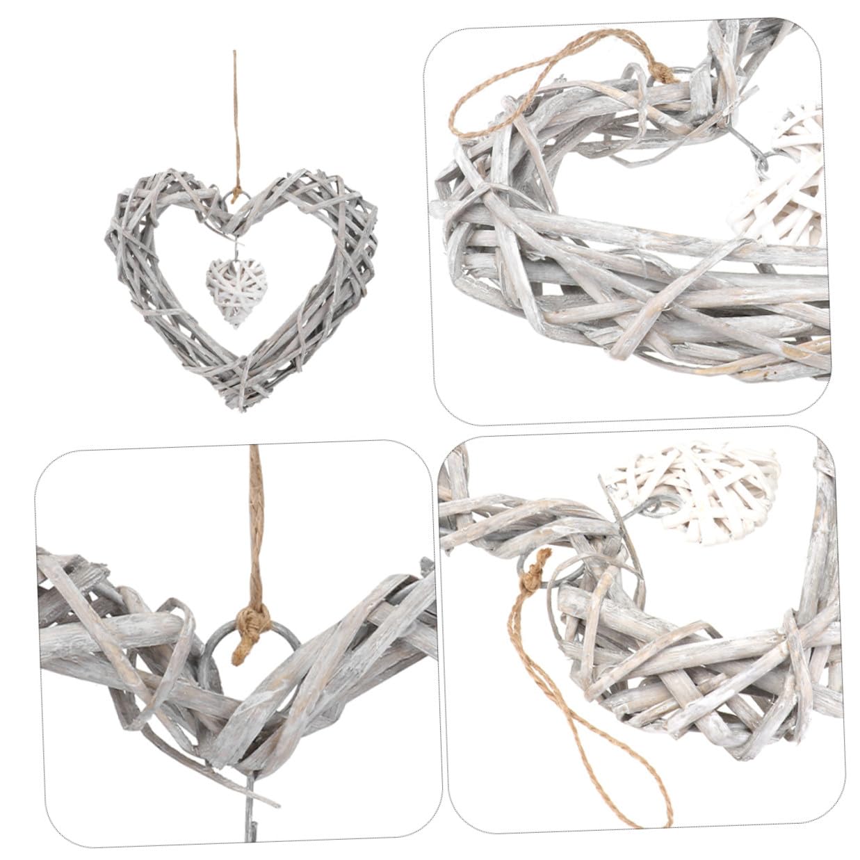 4pezzi Ghirlanda in Vimini Forma di Cuore Ornamento da Appendere per Feste e Decorazioni Natalizie