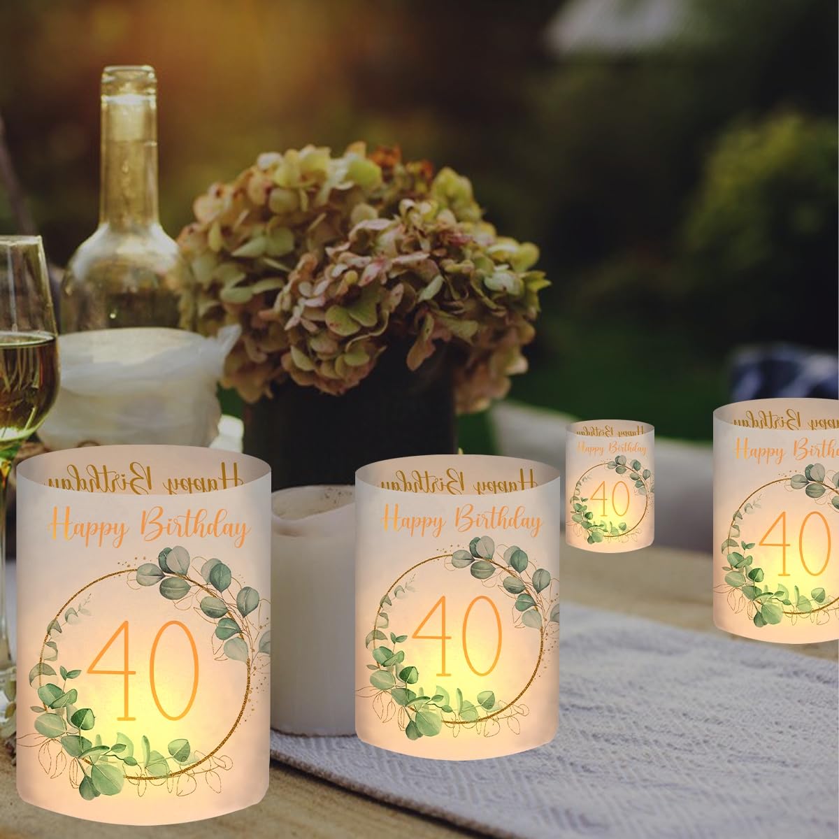 Lot 12 Photophores Anniversaire 40 Ans – Décorations Table Noir & Or Happy Birthday, Bougies Chauffe-Plat, Fête Homme Ou Femme