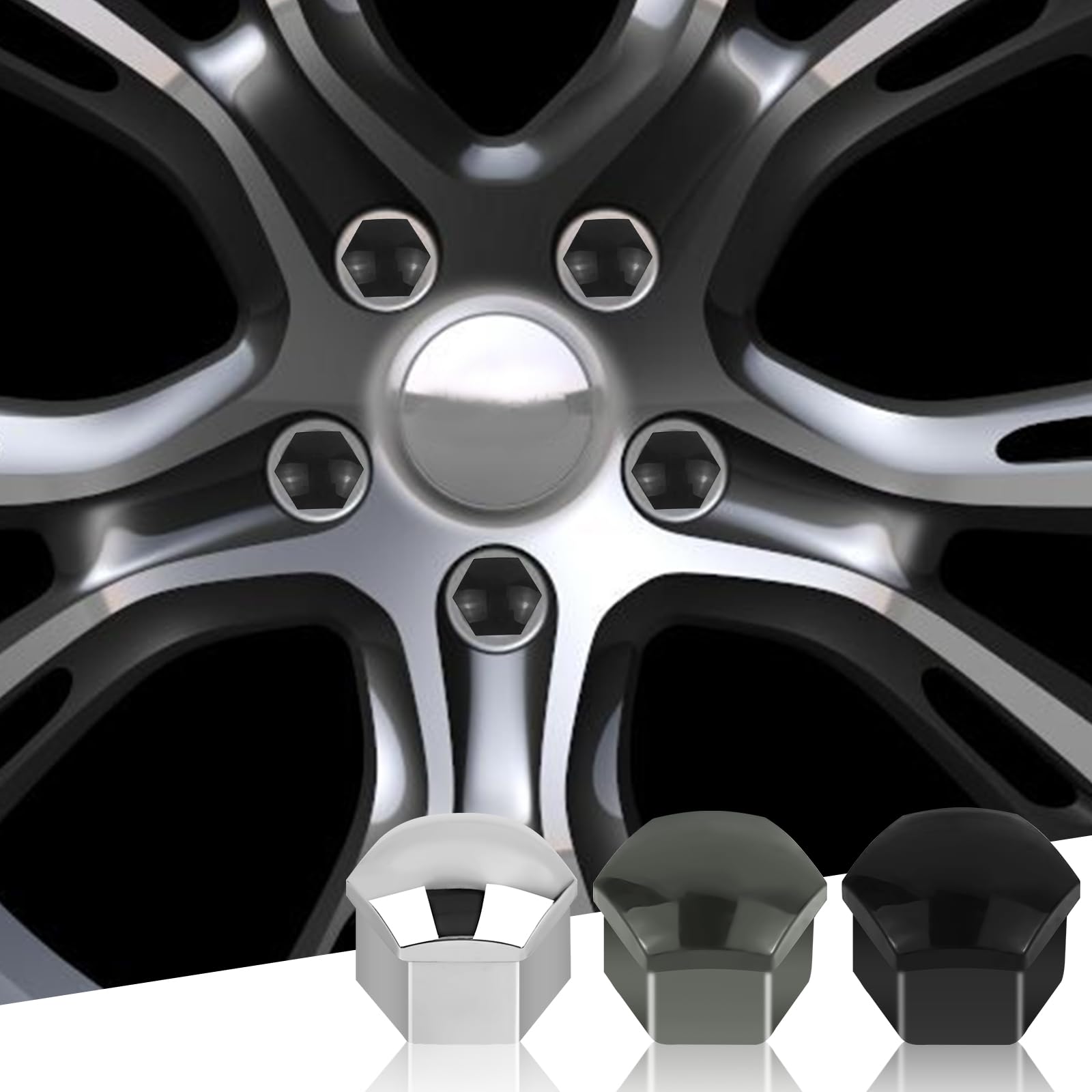 Copri Bulloni Per Auto - 64 Pezzi, 17mm, Con Strumento Di Rimozione, Argento/Grigio/Nero