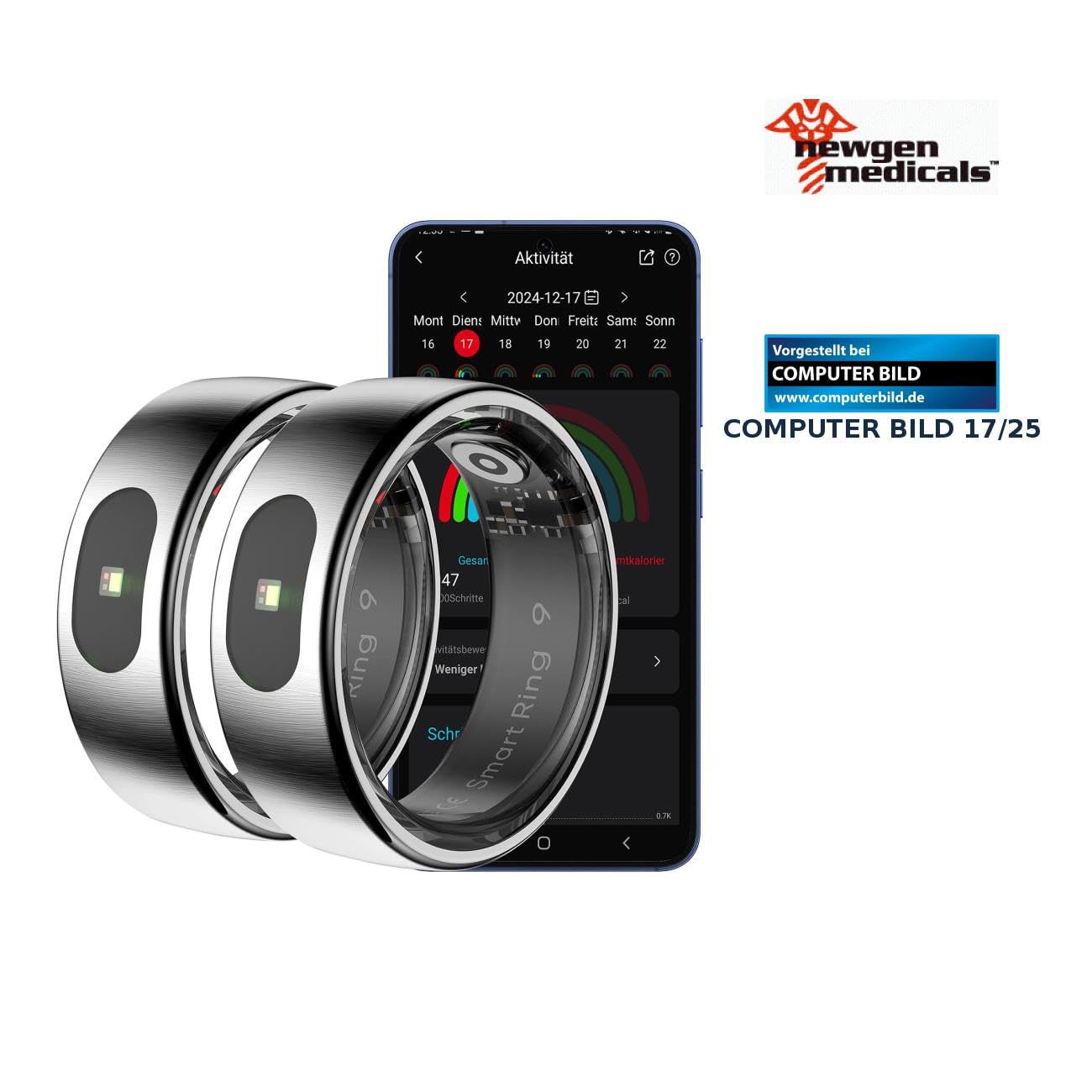 newgen medicals Juego de 2 Anillos de rastreador de Fitness, Control táctil