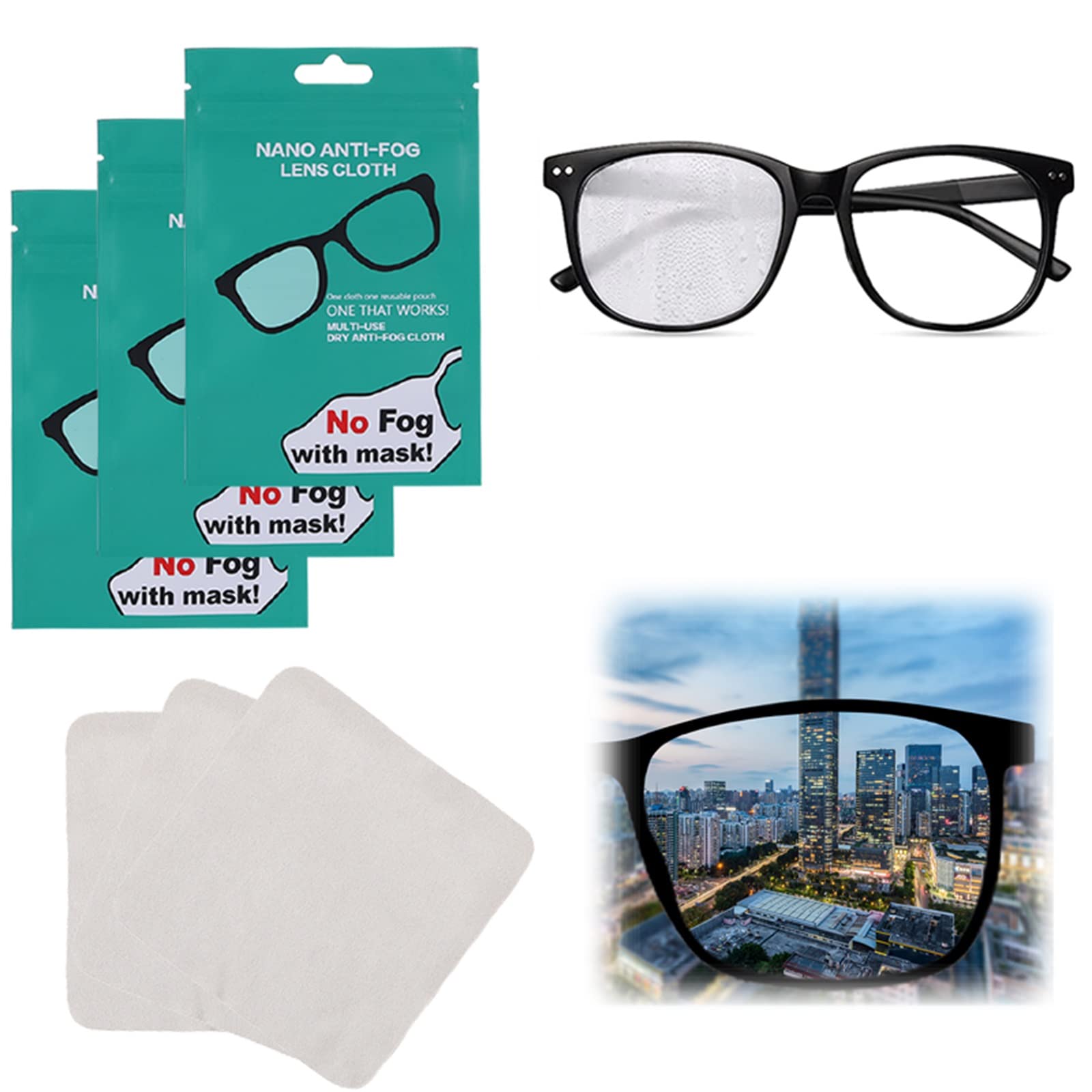 3 gamuzas prémium antivaho, 15 x 15 cm, paño de limpieza para gafas, paño reutilizable para lentes, teléfonos, tabletas, empaquetado individual.