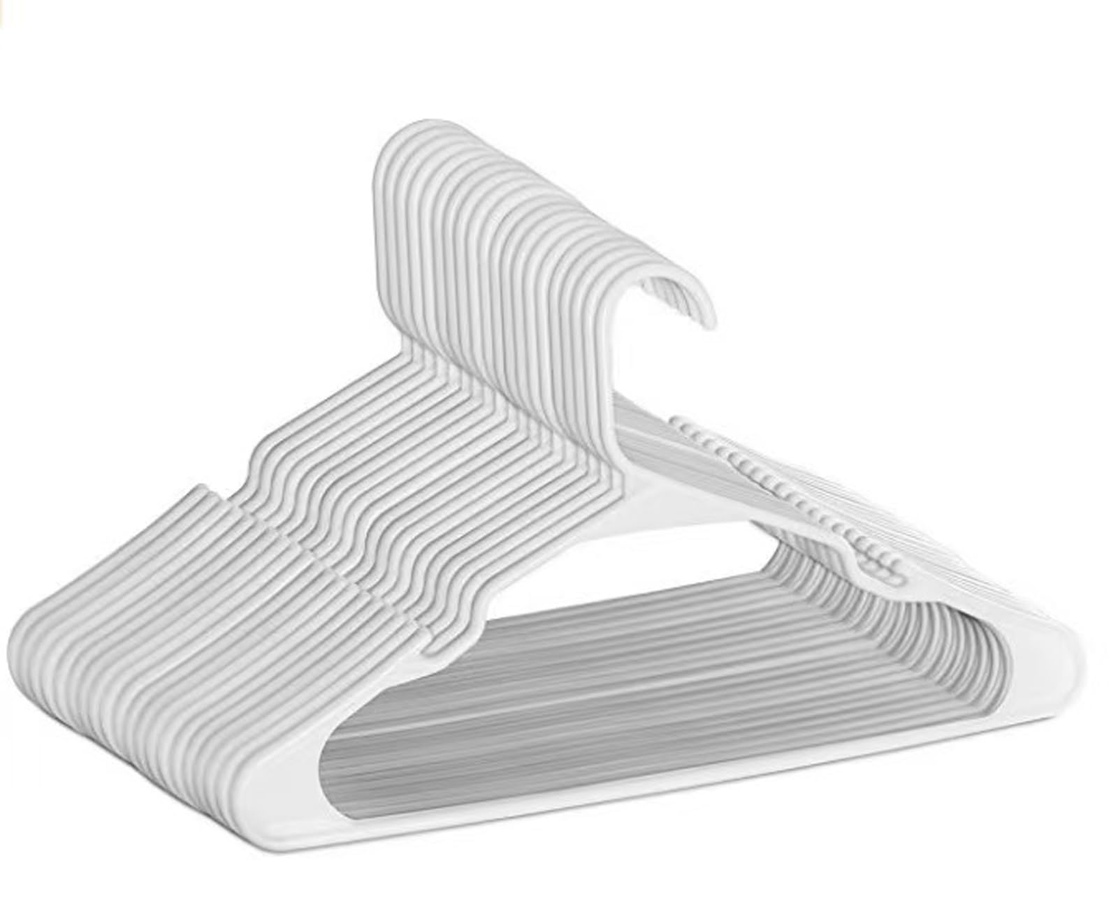 ZNENJVYB Plastic Adult Clothes Hanger, Premium Slim Fitting Clothes Notch Hanger, Space Saving, Suitable for Any Type of Clothing(White,20PCS)