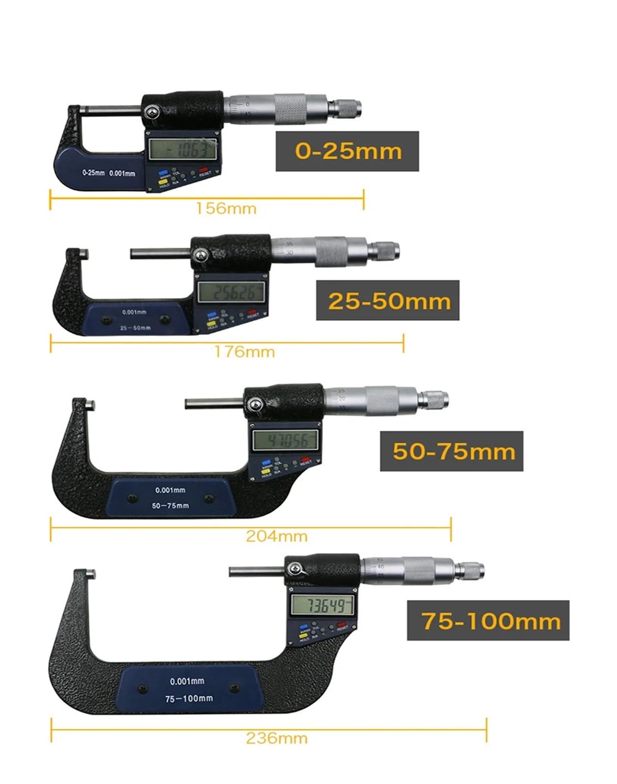 0,001 mm Cyfrowy mikrometr zewnętrzny 0-25 mm 25-50 mm 50-75 mm 75-100 mm Elektroniczny mikrometr Suwmiarka Niski błąd(0-25MM TYPE B)