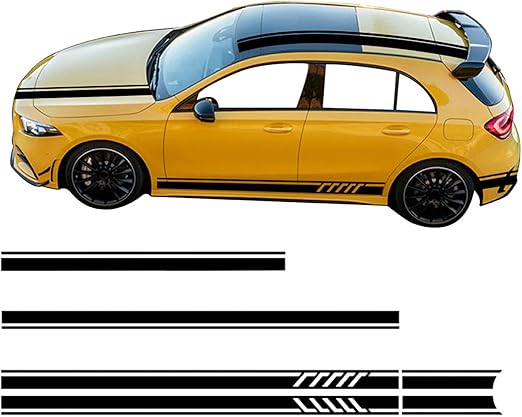 Amazon 車ス サイドー サイドスカートデカール グ デコレーション メルセデスベンツaクラス用w176w177a45a35カーフードルーフトランクデカールラインサイドストライプスカートステッカーデカール サイン マーク 車 バイク