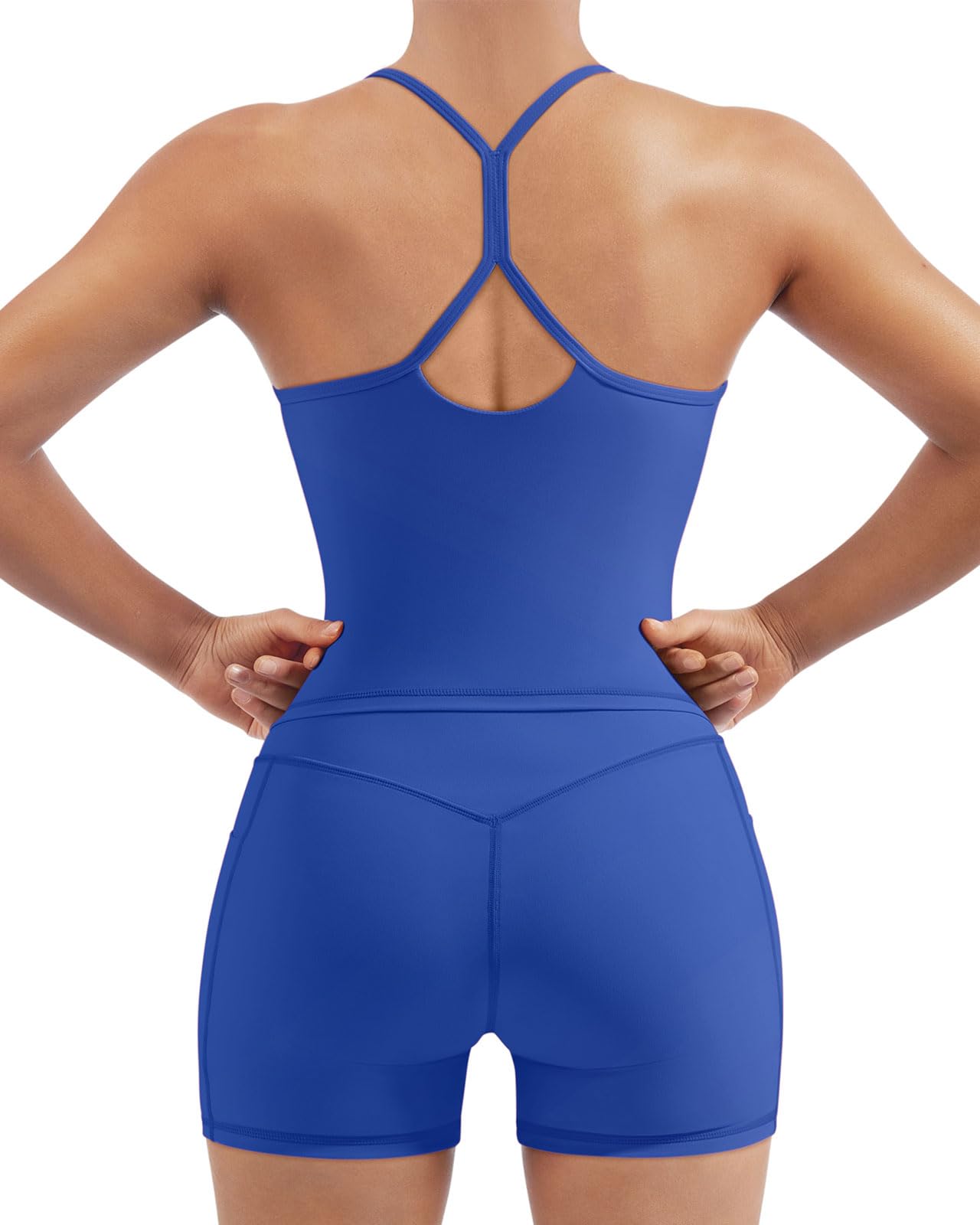 SUUKSESS Women 2 Piece Workout Sets Racerback Sports Bra Shorts with Pockets