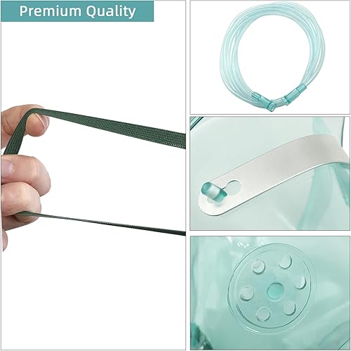 Miniatura 5 de Paquete de 3 máscaras de oxígeno para cara con tubo de 7 pies, tamaño alargado para adultos, correa elástica ajustable