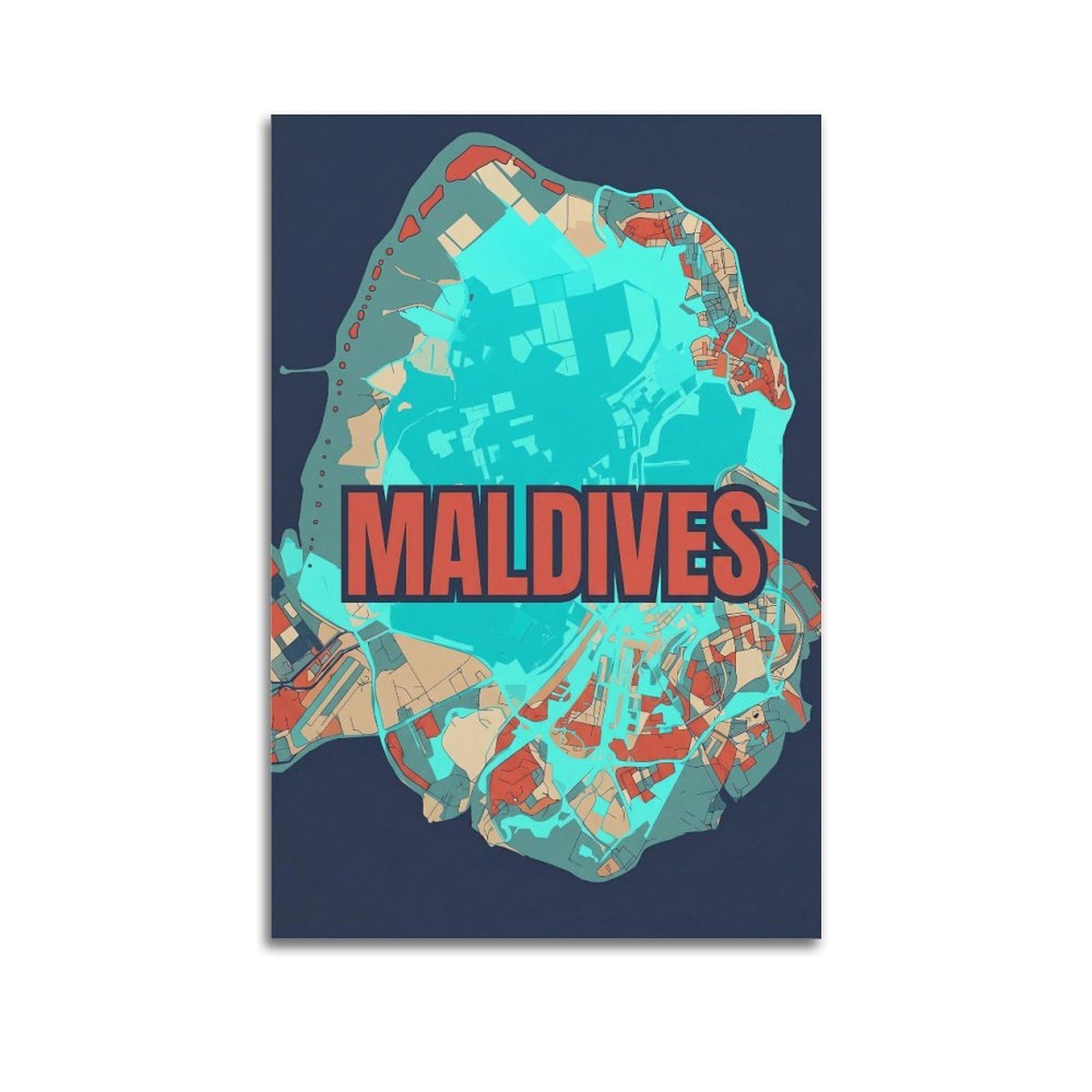 XKUGA Vintage Coastal Maldives Atoll Map Travel Poster Modern Decorative Canvas Prints - Ideal Wall Art for Family, Man Cave, Game Room, Boys & Girls Bedroom 24x36inch(60x90cm)
