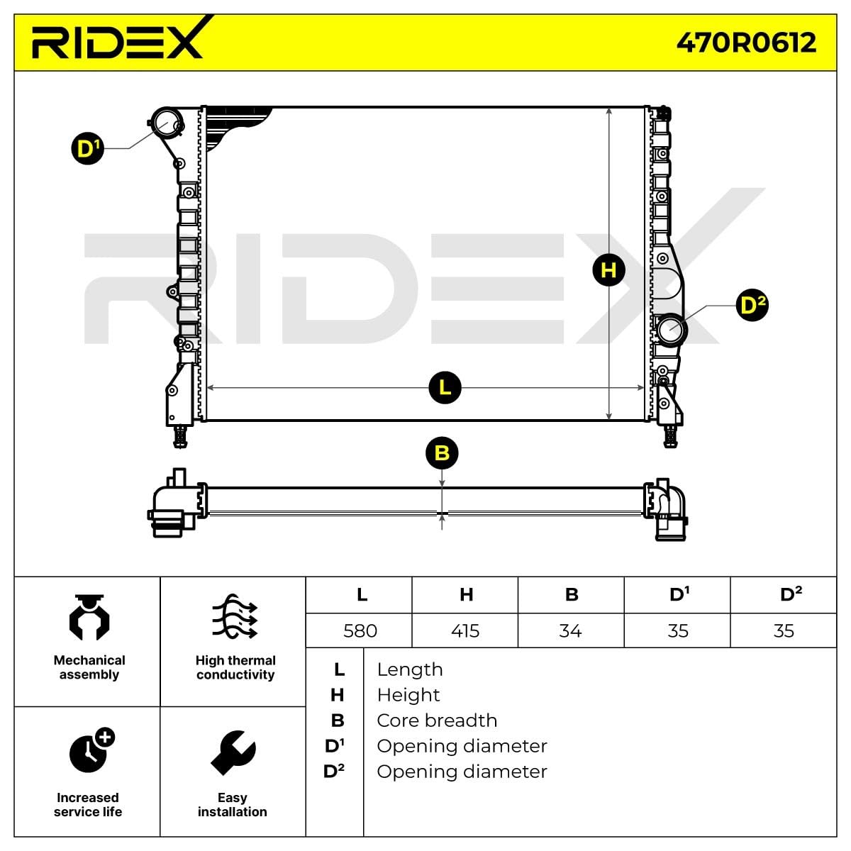 RIDEX 470R0612 Radiatore motore senza telaio Compatibilità con ALFA ROMEO 147 937