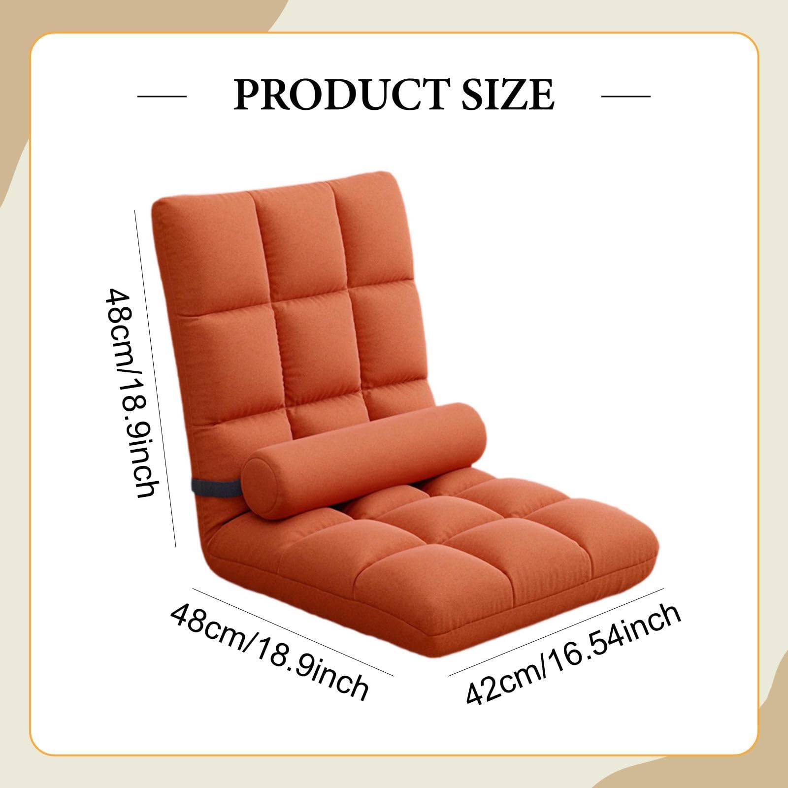 Silla Plegable de Suelo con Respaldo Reclinable, Silla Gaming, Sofá Ajustable, Asiento Suave, Hecha de Franela Y Esponja, Adecuada para, Naranja, Individual