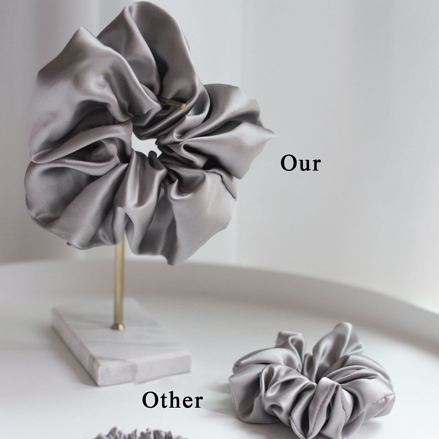 XINGNIAO Pack of 4 Massive Silk Scrunchies, Oversized Scrunchies for Thick Hair Satin Scrunchies - Image 2