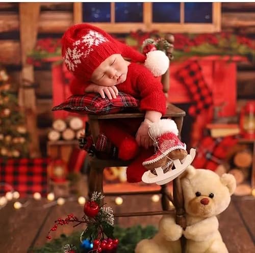 Vista 120 de Ropa de Navidad para recién nacido, accesorios para sesión de fotos, ropa de ganchillo, pantalones de sombrero rojo de Papá Noel, accesorios