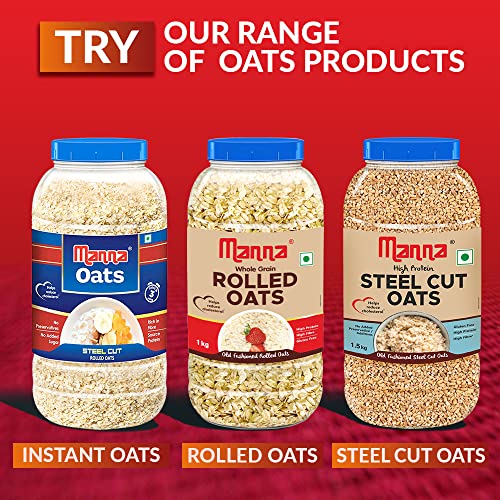 Image of Manna Rolled Oats 2kg | Gluten Free | Traditional Oats | Diabetic Friendly | Wholegrain 1kg (Pack of 2)
