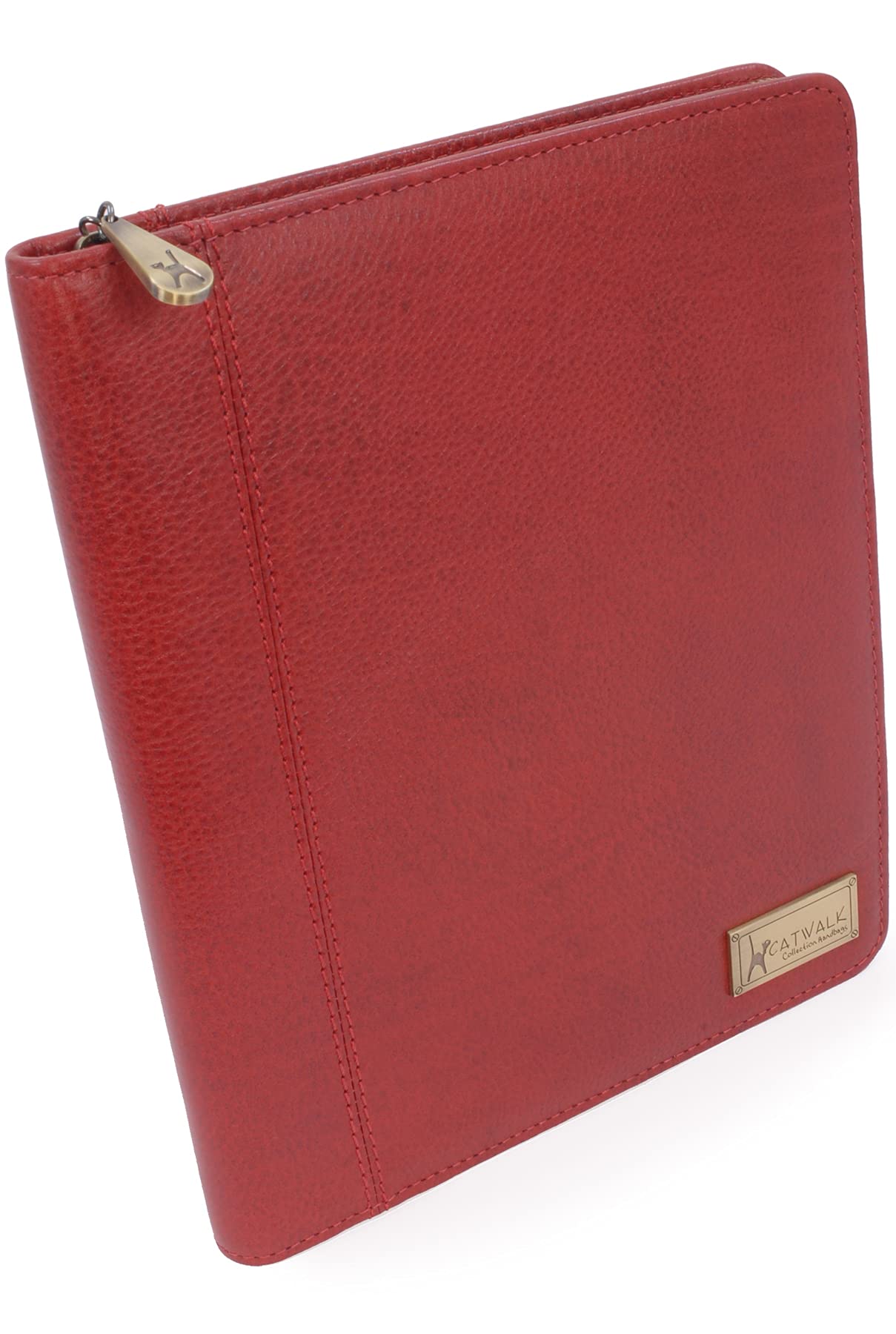 Catwalk Collection Handbags - Dames Reismap A5 van Leer - Documententas met Rits en Kaartakken - Past voor Tablets en Visitekaartjes - Angela - Rood