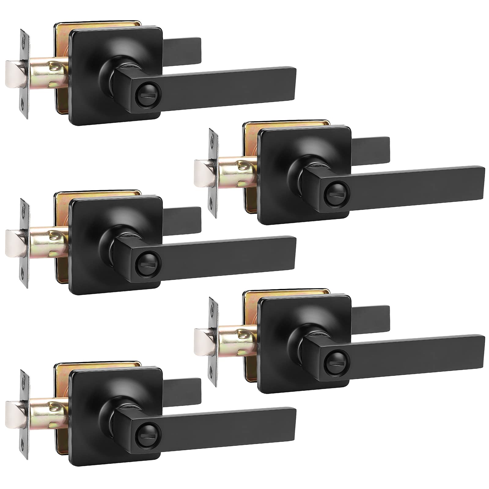 GOBEKOR5 Pack Black Door Handles Interior Door Handle with Lock Privacy Door Levers for Bedroom Bathroom Interior Door Knobs Square Lever Door Handles Reversible Door Locks Keyless