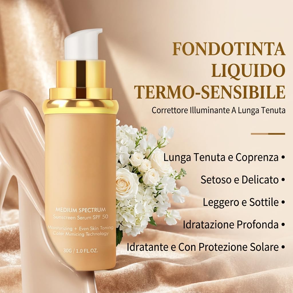 Dermaglide 4-en-1 Foundation — Fondotinta Leggero Coprenza Media Modulabile Finitura Satinata 12 Ore Idratante Non Comedogeno Donna (2 PCS)
