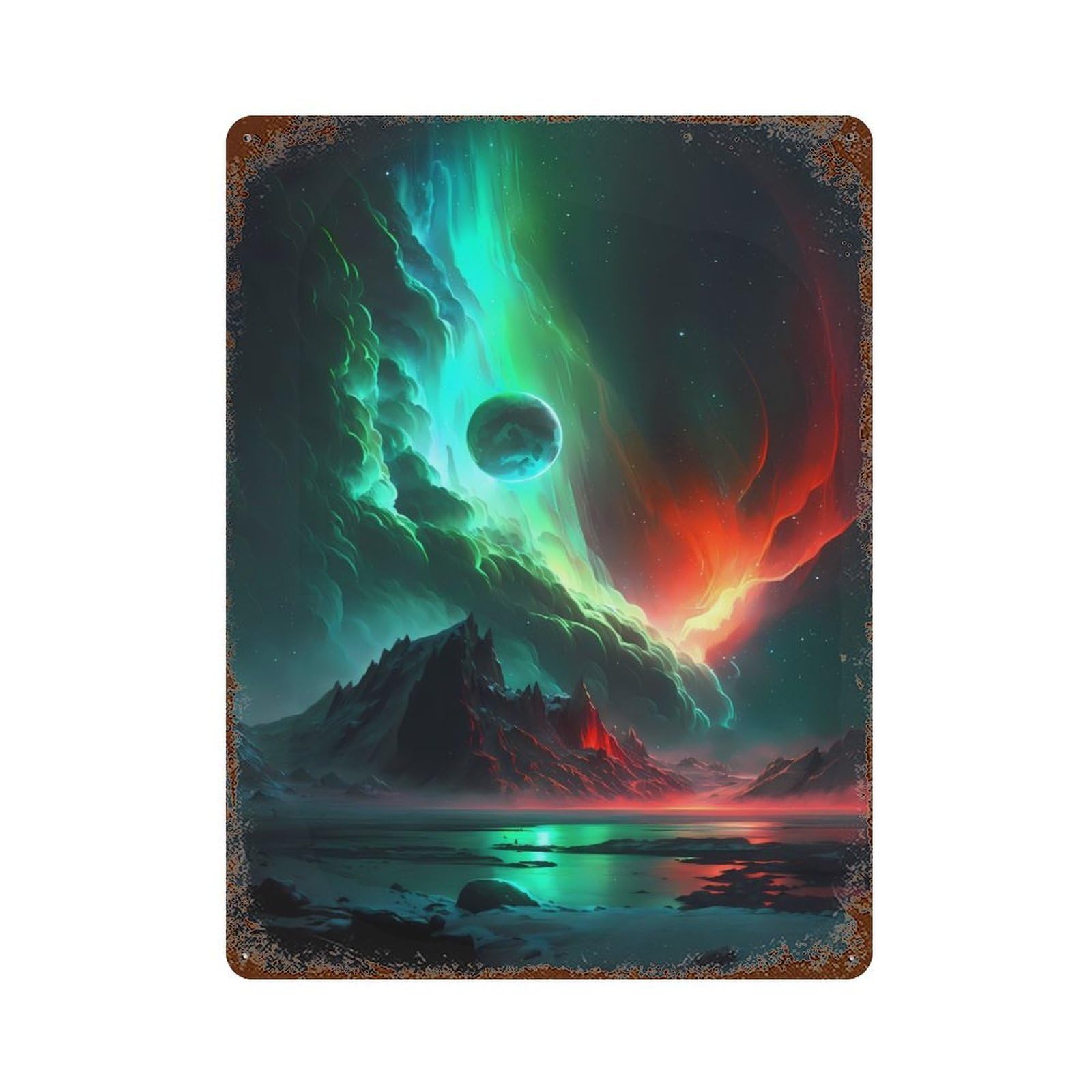 Aurora Icy Reflections Decorative Tin Sign 15.7"x11.8", for Bistro, Counter And Cafe Decor, Classic Wall Plaque