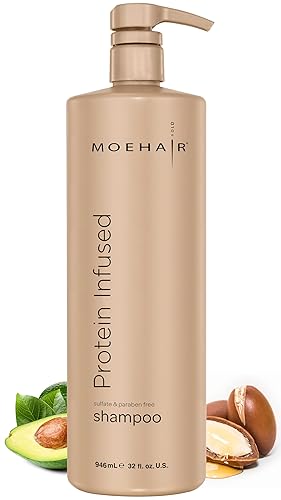 MOEHAIR Champú con infusión de proteínas  Champú antiencrespamiento, hidratante y fortalecedor para todo tipo de cabello  Con proteínas, aceites