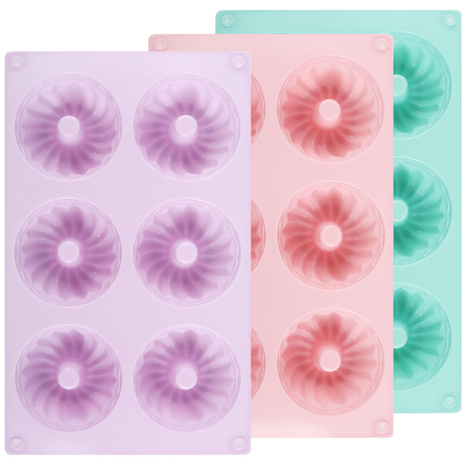 Qinglang Pink, Purple, Green 3 Pcs Savarin Cake Mould Set Silicone Baking Mold 6 Cavity Baking Pan Fluted Tube Cake Pan Nonstick Cupcake Tray Bpa Free Baking Tray Reusable Baking Cake Mould For Cupcakes Biscuit Cheesecake