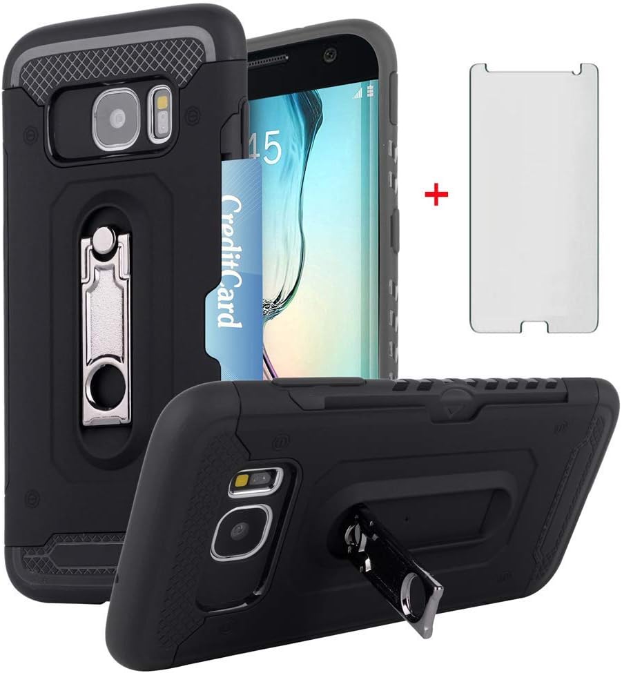 Asuwish Phone Case for Samsung Galaxy S7 with Tempered Glass Screen Protector Cover Credit Card Holder Wallet Stand Kickstand Slim Protective Cell Accessories Glaxay S 7 7s GS7 SM-G930V G930A Women