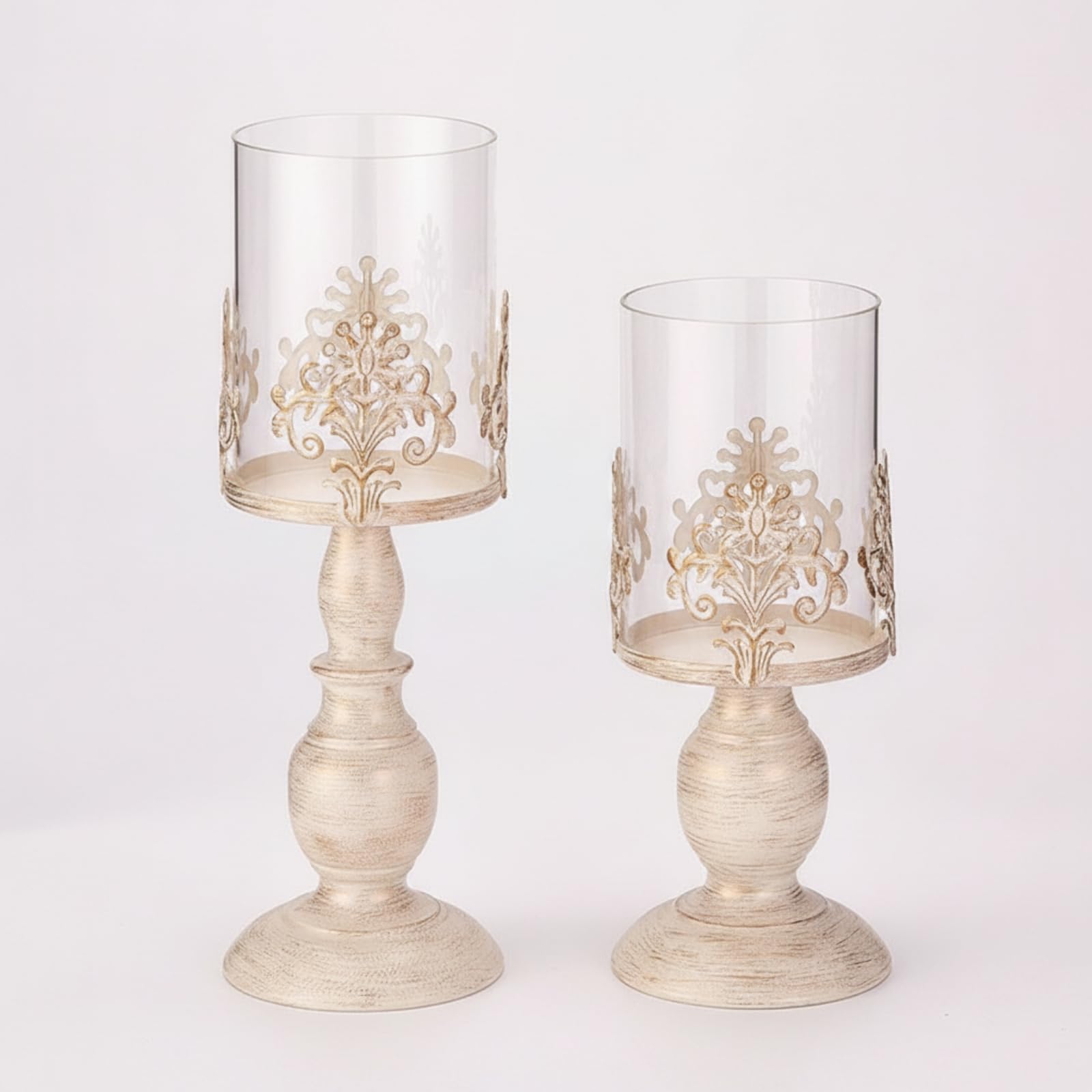 KESOTO 2 Pezzi Portacandele a Piedistallo | Decorativo, Portacandele in ferro Copertura in, Romantico, per Decorazione Domestica, Feste, Consolle D'ingresso, Beige