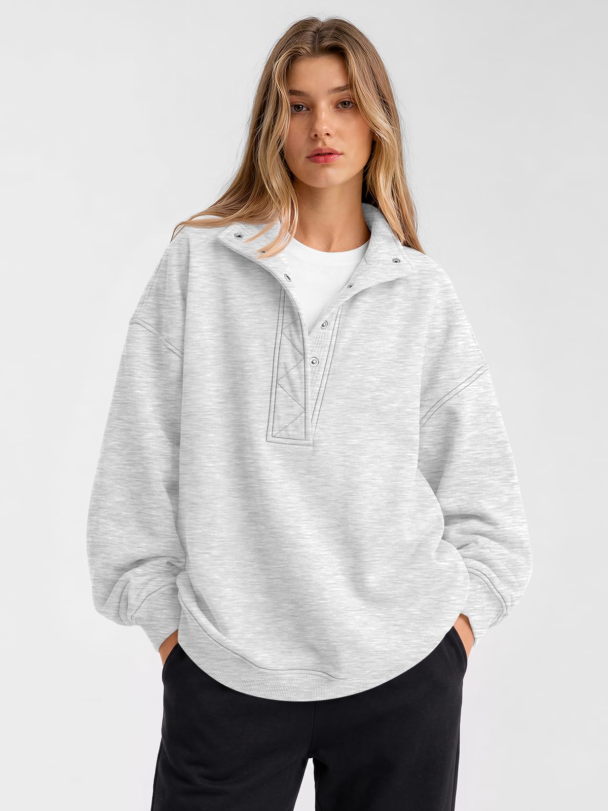 Trendy Queen Womens Oversized Sweatshirts with Snap Button Henley Collar view 3