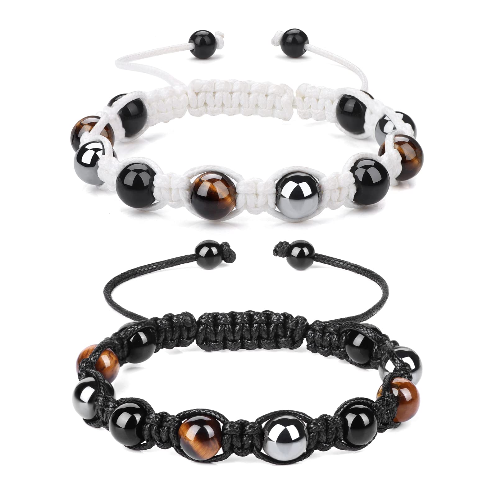 Triple Protection Bracelet Genuine Tigers Eye Black Obsidian And