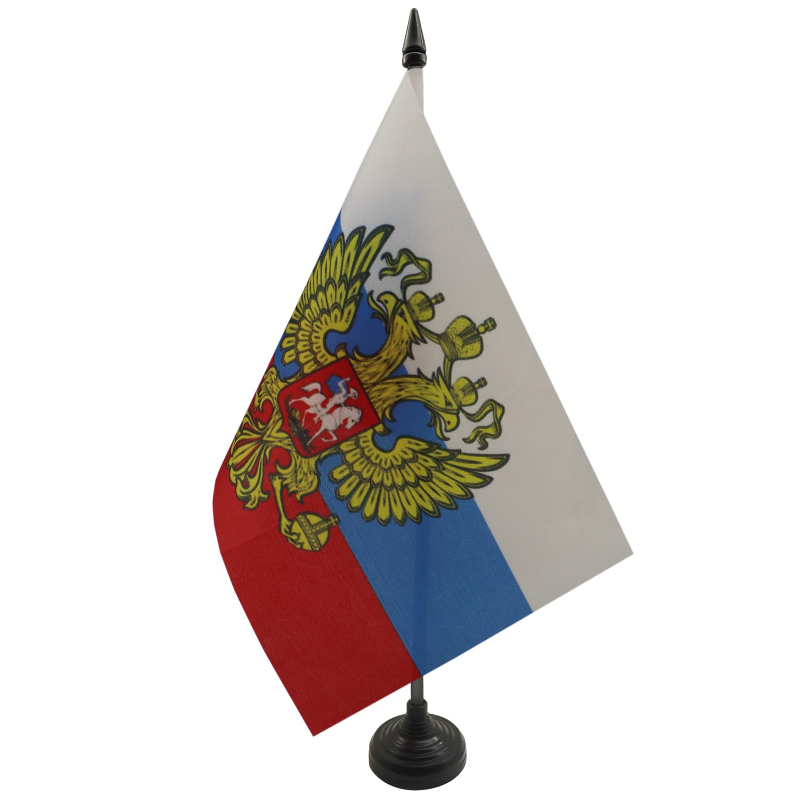 AZ FLAG Russia with eagle Table Flag 5'' x 8'' - Russian coat of arms Desk Flag 21 x 14 cm - Black plastic stick and base