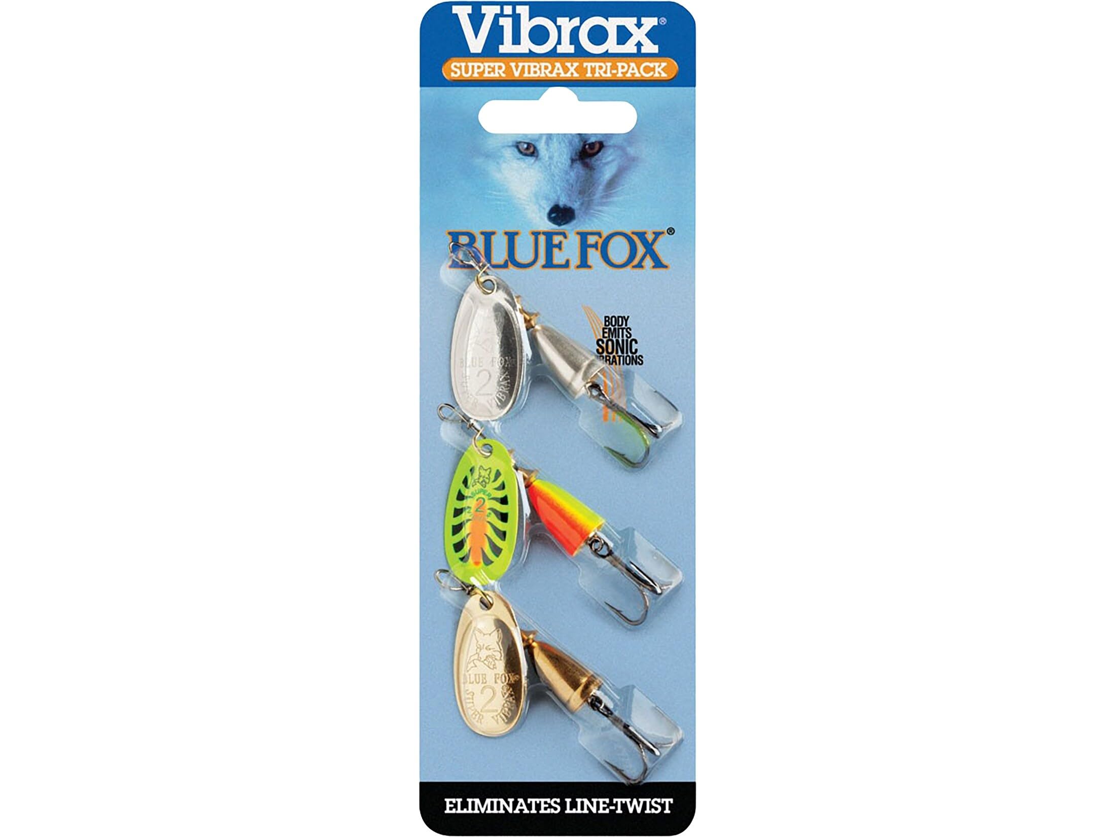 Blue Fox Super Vibrax Tri Pack, Inline Spinner Lures Assorted Colors for Trout, Bass, Walleye and Salmon, Blade Size 2, 1 Gold 1 Silver 1 Rainbow Trout