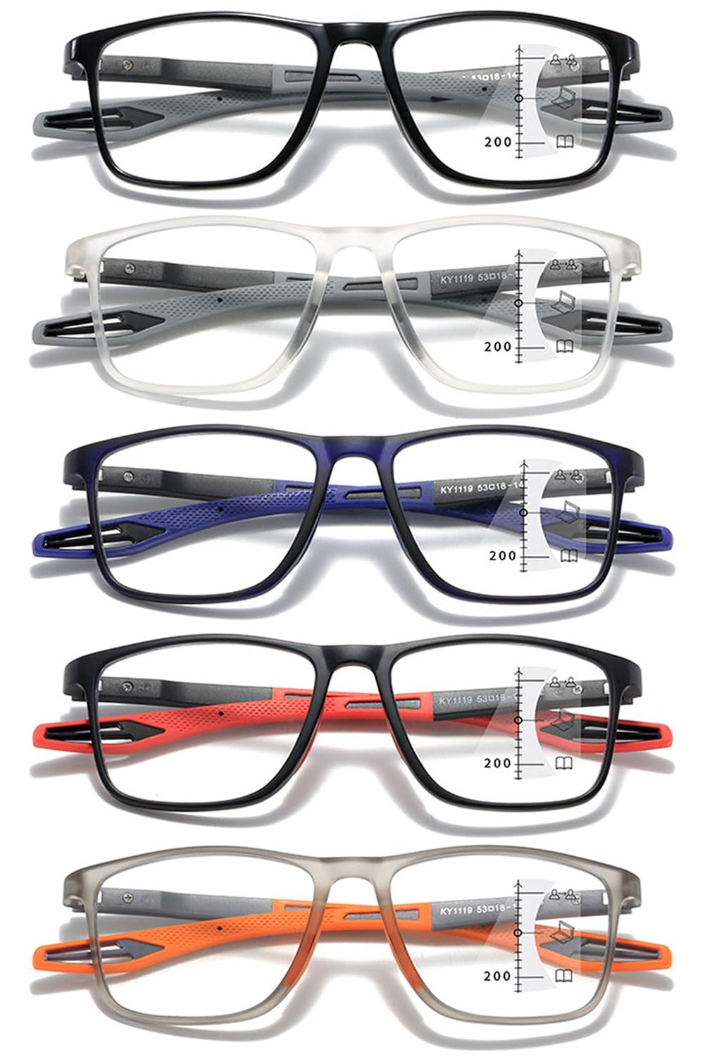 KOOSUFA Gafas de lectura progresivas multifocus antiluz azul gafas de lectura para hombre y mujer ultraligeras TR90 marco bisagra resorte gafas de ordenador visión deslizante ayuda de lectura 1.0 1.5