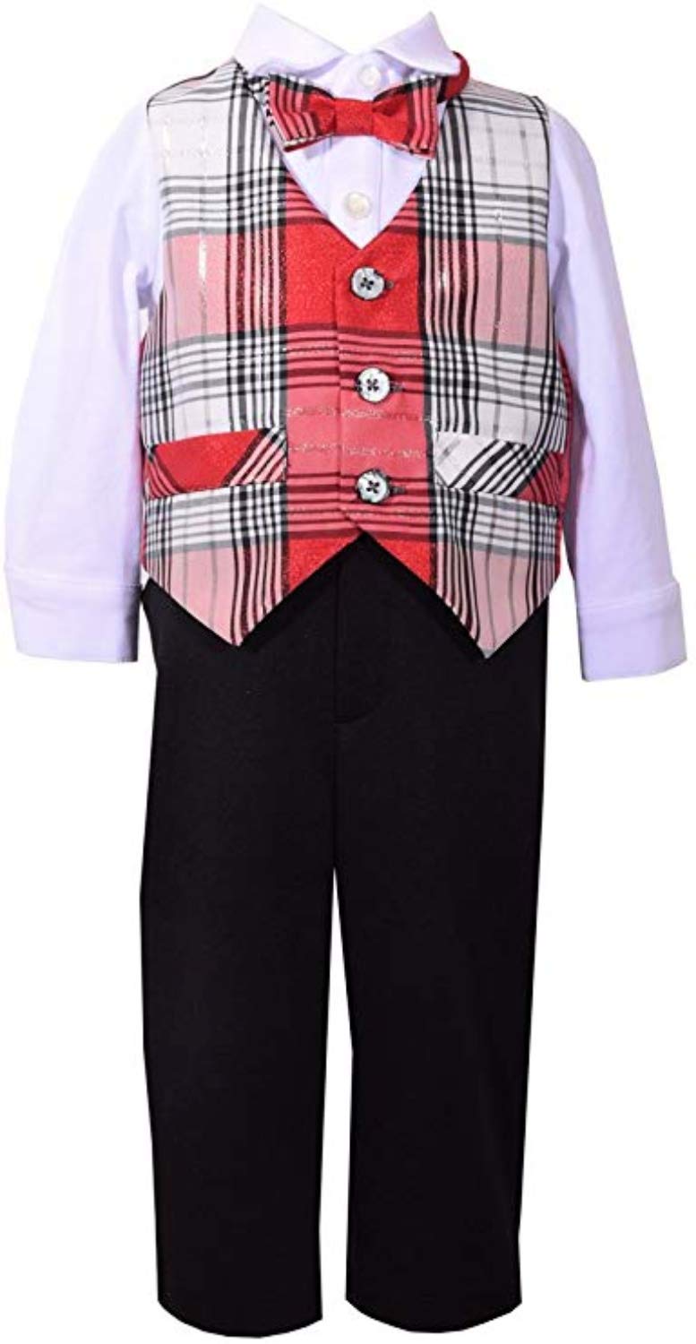 Baby Boys Christmas Santa OR Plaid Set Choose Style (Red Plaid, 12 Months)