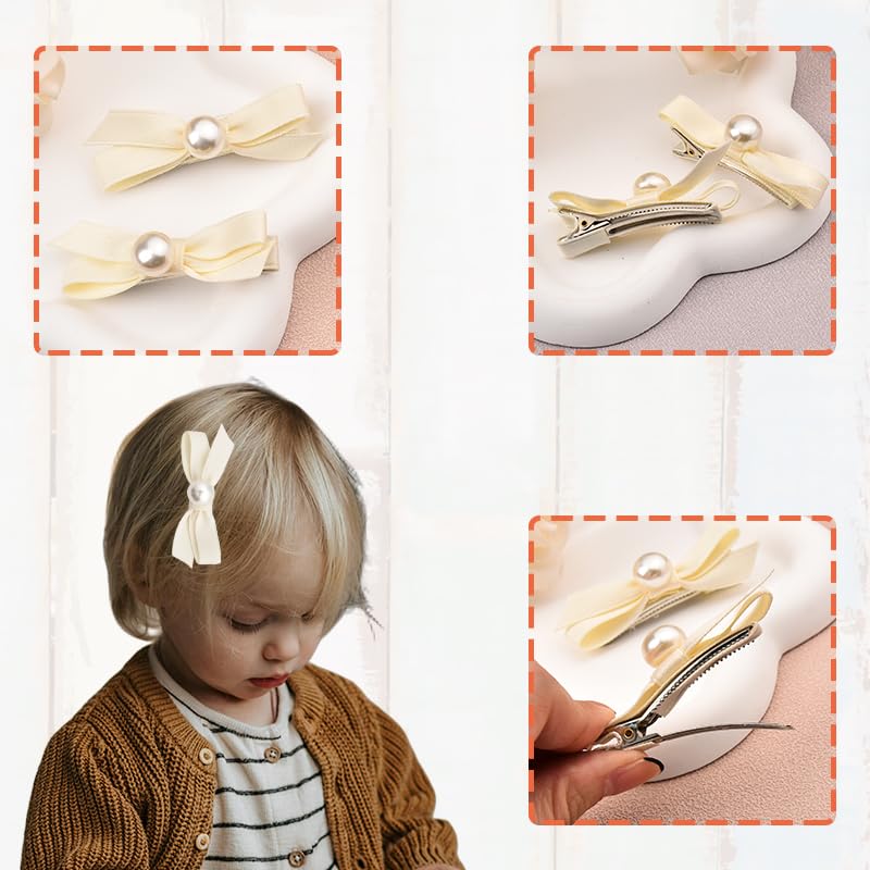 2Pcs Pinzas Pelo con Lazo y Perlas Blanco miniatura 6